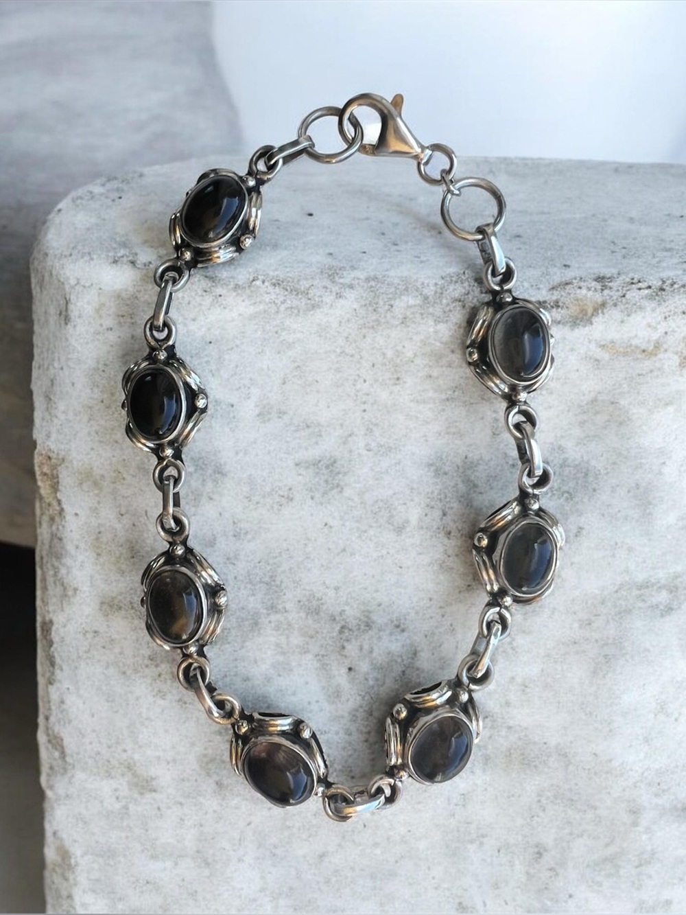 Vintage Smoky Quartz Sterling Silver Bracelet